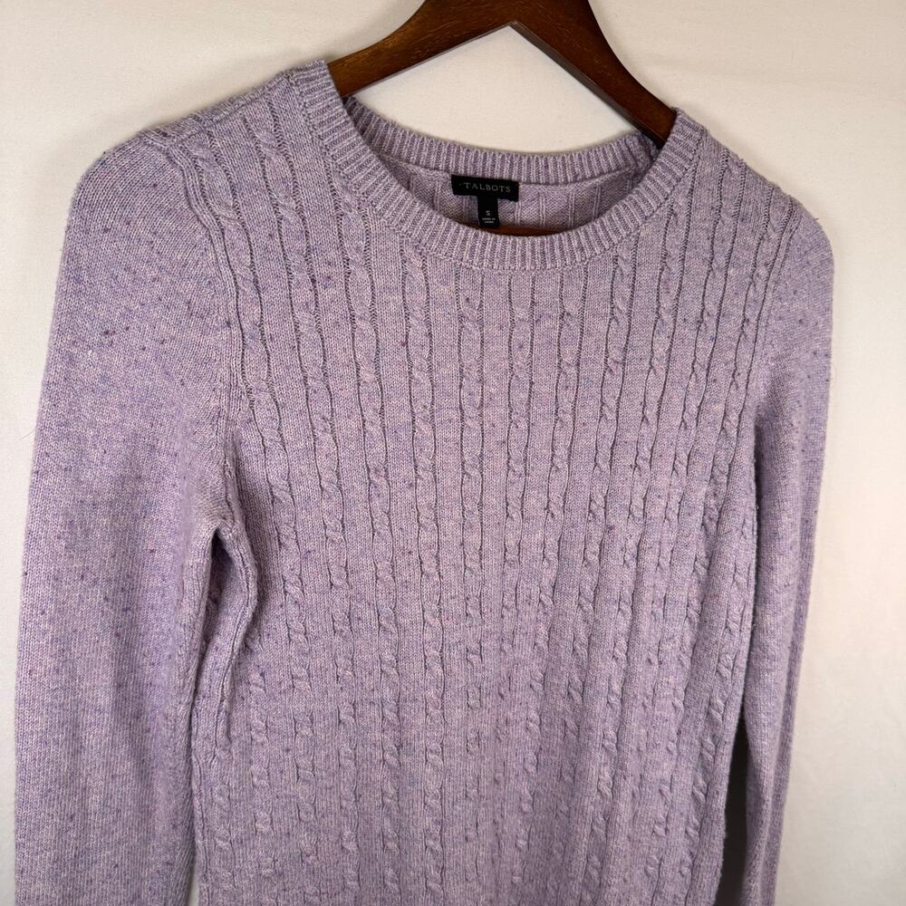 Talbots Women’s S Cable Knit Crewneck Sweater Purple Confetti Button Cuff Preppy - Picture 7 of 8
